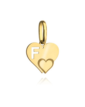 Gold pendant letter F with a heart