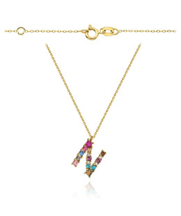 Celebrity necklace letter N with colorful stones