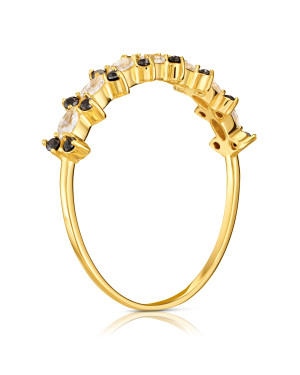 Gold ring 8k black and white zircons