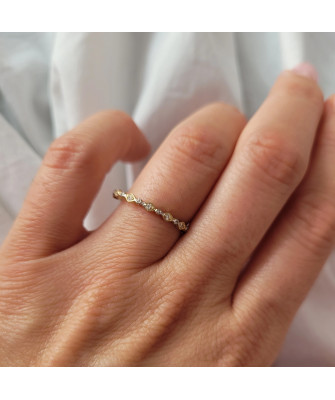 Geometric 8k Gold Ring with White Zirconia Stones