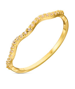 Wave-Shaped 8k Gold Ring with White Zirconia