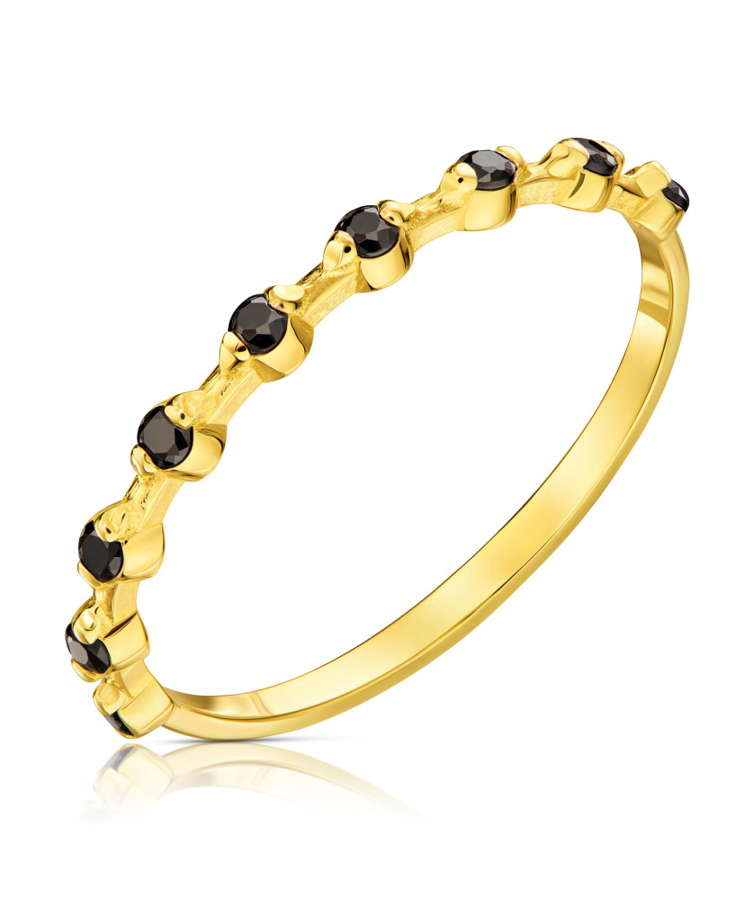 Thin ring with 14k black zircons