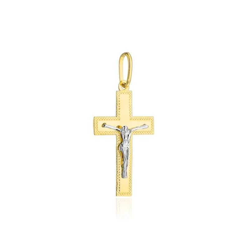 ⭐ Gold cross decorated with diamonds with Jesus in two colors of medium gold ♥ GoldJewellery