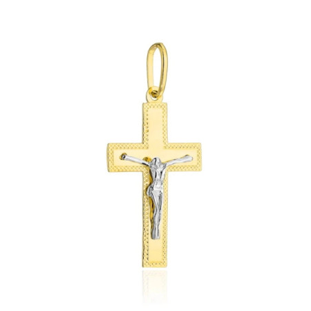 ⭐ Gold cross decorated with diamonds with Jesus in two colors of medium gold ♥ GoldJewellery