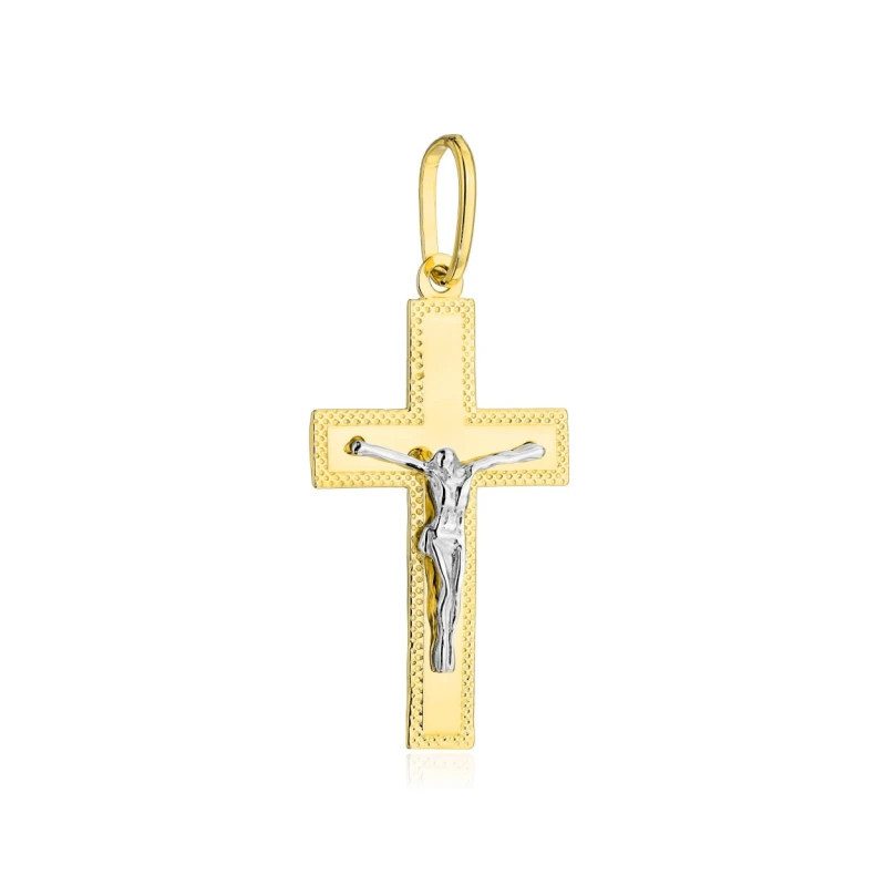 ⭐ Gold cross decorated with diamonds with Jesus in two colors of gold, large ♥ GoldJewellery