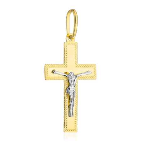 ⭐ Gold cross decorated with diamonds with Jesus in two colors of gold, large ♥ GoldJewellery