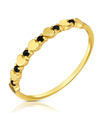 14k gold heart ring with black stones