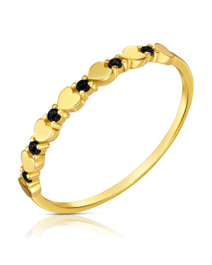 14k gold heart ring with black stones