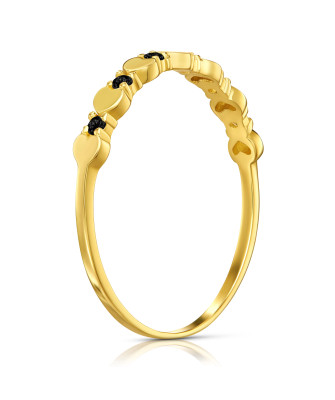 14k gold heart ring with black stones