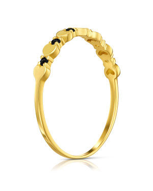 14k gold heart ring with black stones