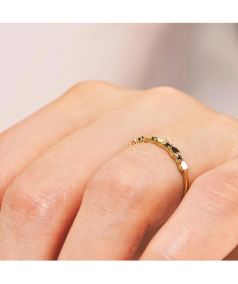 14k gold heart ring with black stones