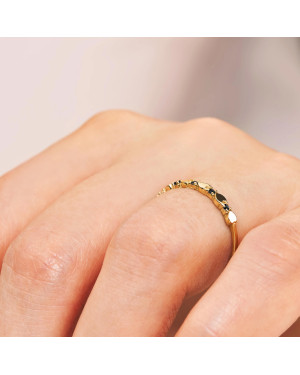 14k gold heart ring with black stones