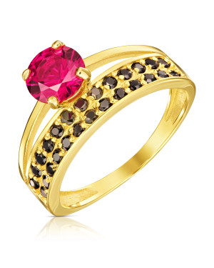 Gold ring BLACK RUBY STONES