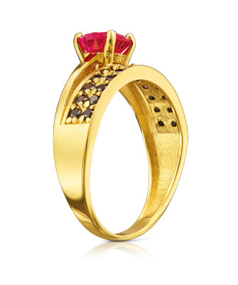 Gold ring BLACK RUBY STONES
