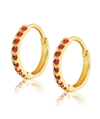 Gold earrings ruby zirconia 14k