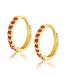 Gold earrings ruby zirconia 14k