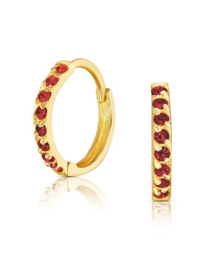 Gold earrings ruby zirconia 14k