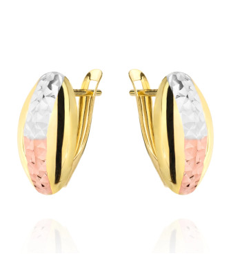 Gold earrings oval diamond-cut three colors of gold