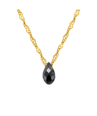 14k Gold Necklace With Black Swarovski Wind Crystal – Elegant Modern Pendant