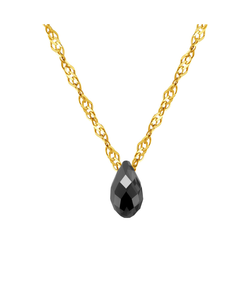 14k Gold Necklace With Black Swarovski Wind Crystal – Elegant Modern Pendant