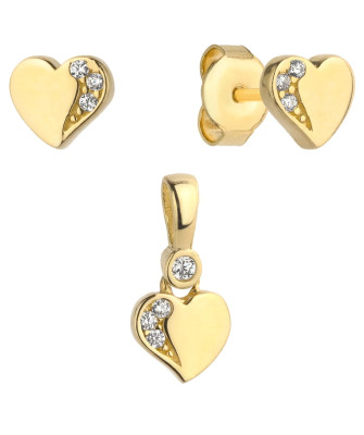 Complete earrings + gold heart pendant with stones