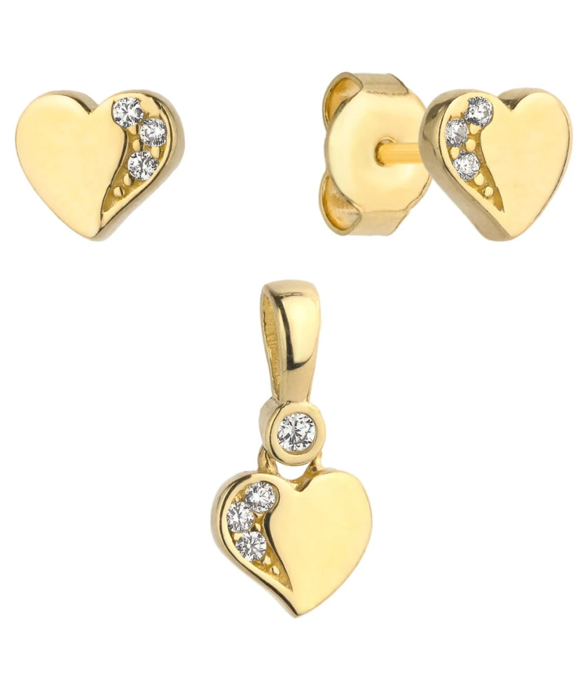 Complete earrings + gold heart pendant with stones