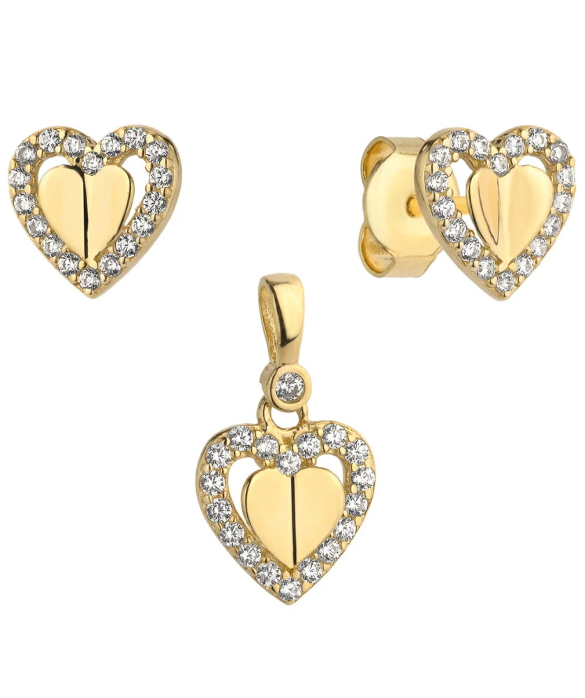 Complete earrings + pendant gold heart 3D in heart with zirconia