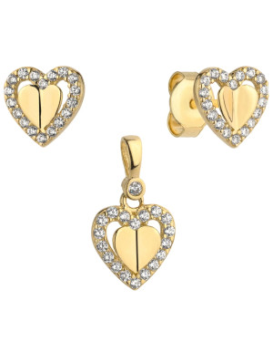 Complete earrings + pendant gold heart 3D in heart with zirconia