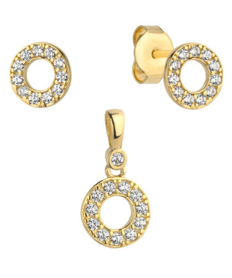 Complete earrings + pendant gold circle encrusted with stones