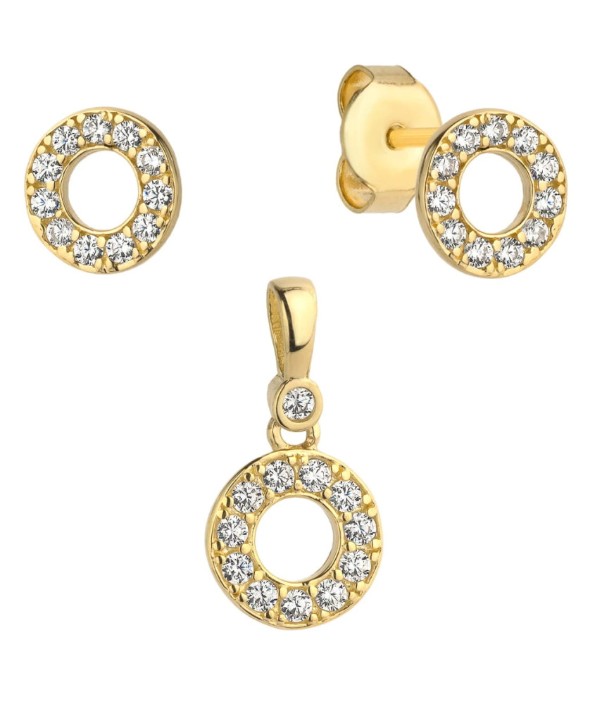 Complete earrings + pendant gold circle encrusted with stones