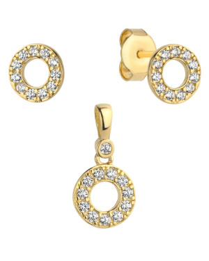 Complete earrings + pendant gold circle encrusted with stones
