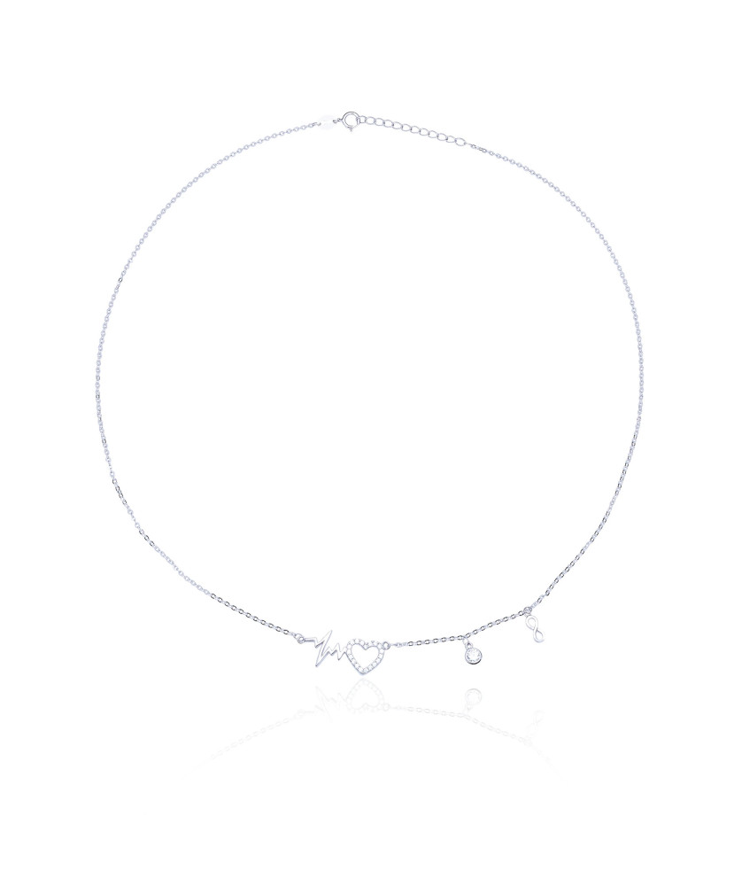 Silver 925 Heart Pulse Necklace – Delicate Rhodium-Plated Jewellery for Women