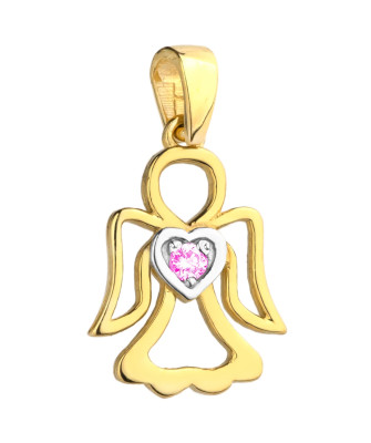 Angel pendant with pink zircon in a heart