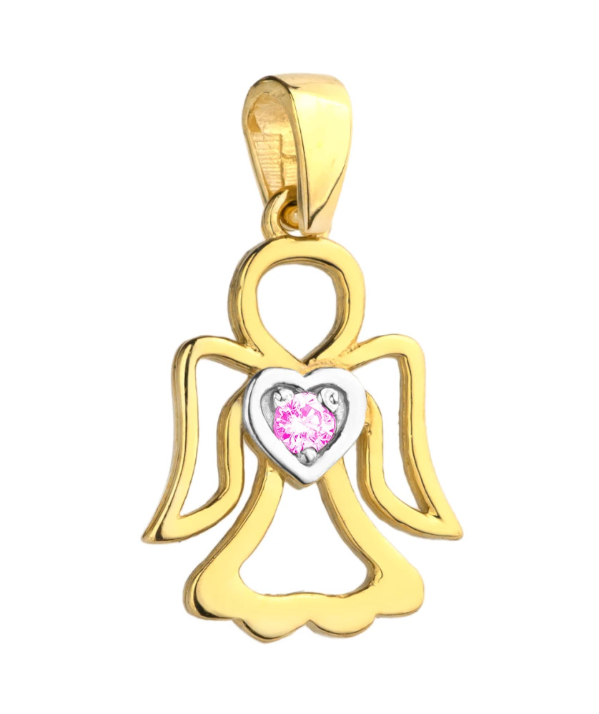 Angel pendant with pink zircon in a heart