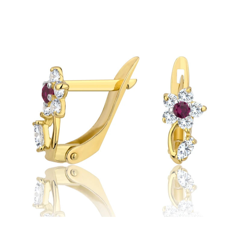 Gold flower earrings with cubic zirconia K3.2299 | GoldJewellery
