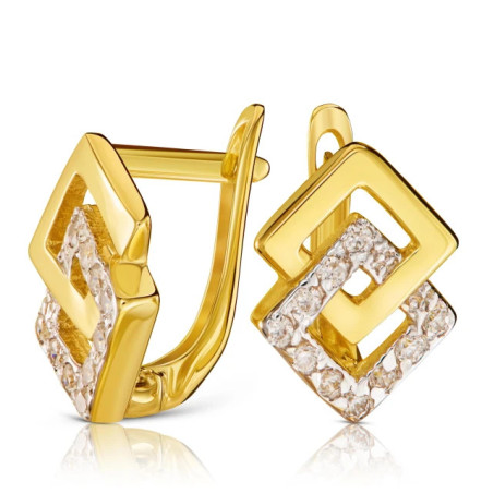 Gold earrings 585 diamonds double white stones K1.734| GoldJewellery