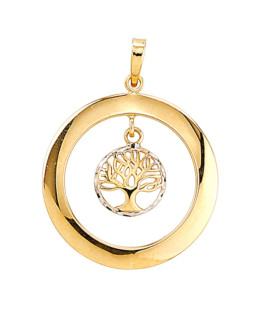 Small tree of happiness pendant in a white gold circle and in a 14k...
