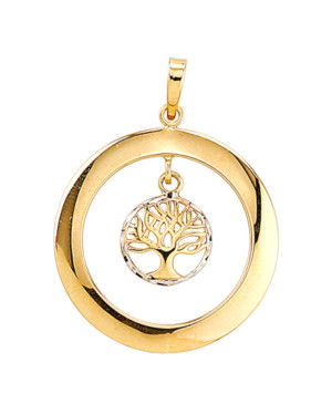 Small tree of happiness pendant in a white gold circle and in a 14k...