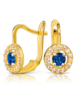 Gold earrings with blue stone 14k