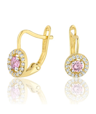 Gold earrings with pink stone 14k
