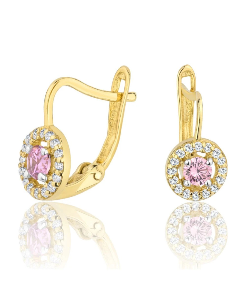 Gold earrings with pink stone 14k