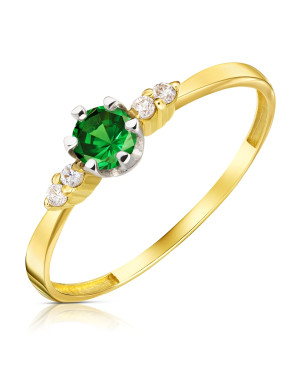 Engagement gold ring with emerald zirconia