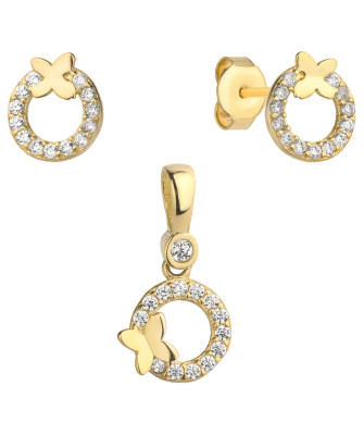 Complete earrings + pendant golden butterfly in a circle studded wi...