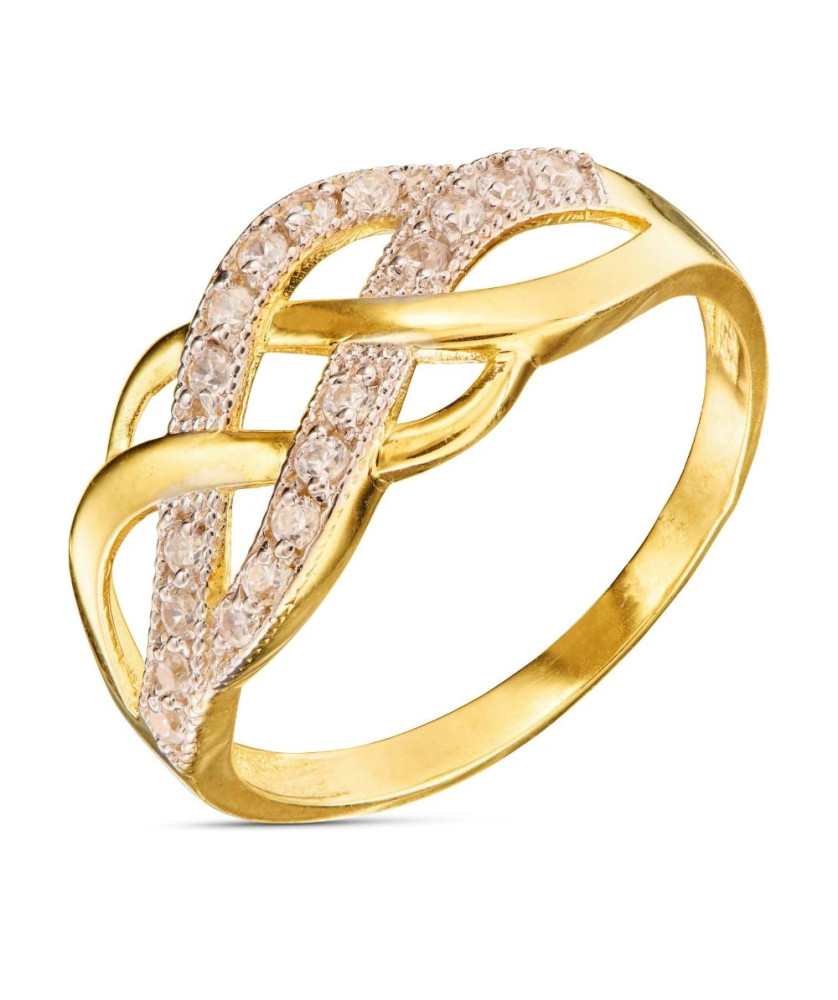 Gold ring 8k wide waves stones