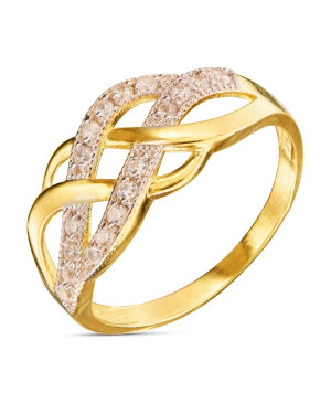 Gold ring 8k wide waves stones