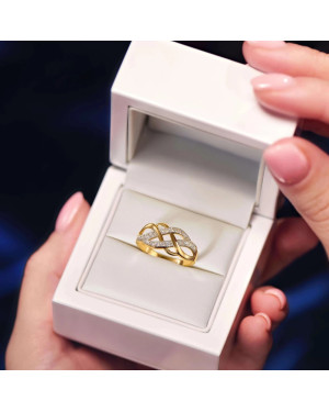 Gold ring 8k wide waves stones