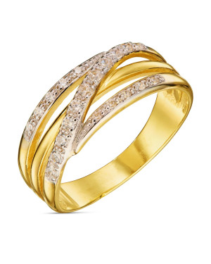 Wide gold ring with white stones