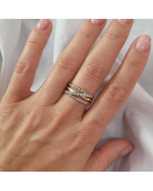 Wide gold ring with white stones
