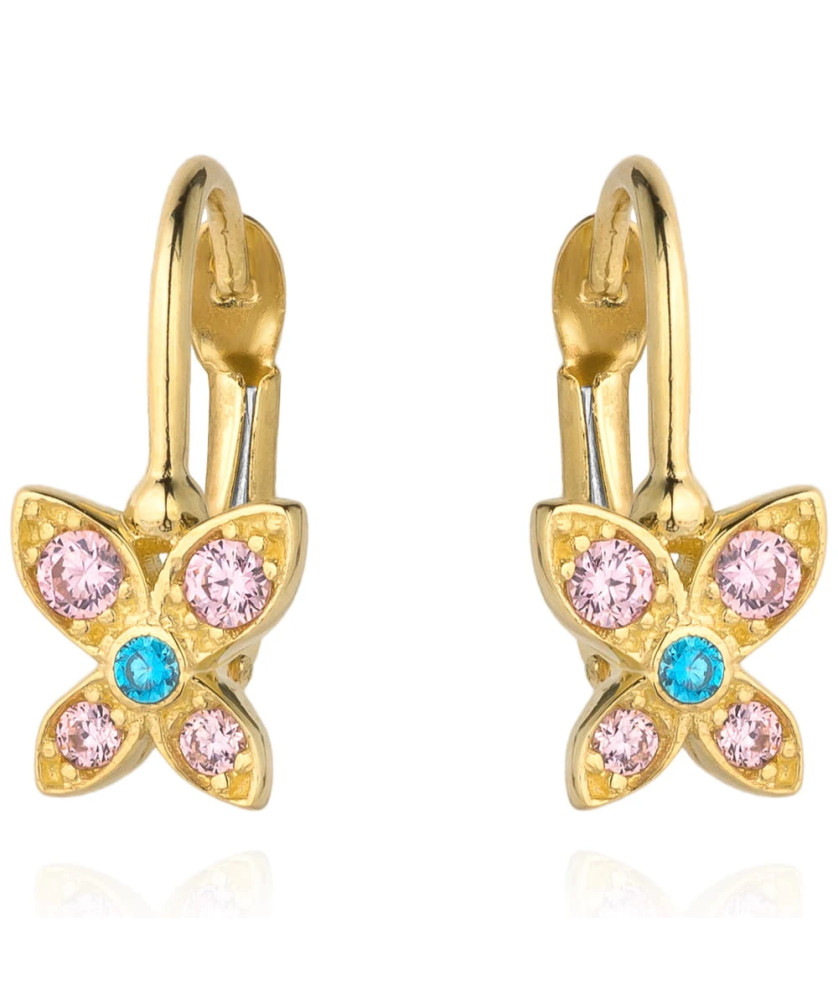 Earrings golden flower with colorful stones