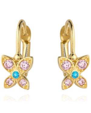 Earrings golden flower with colorful stones